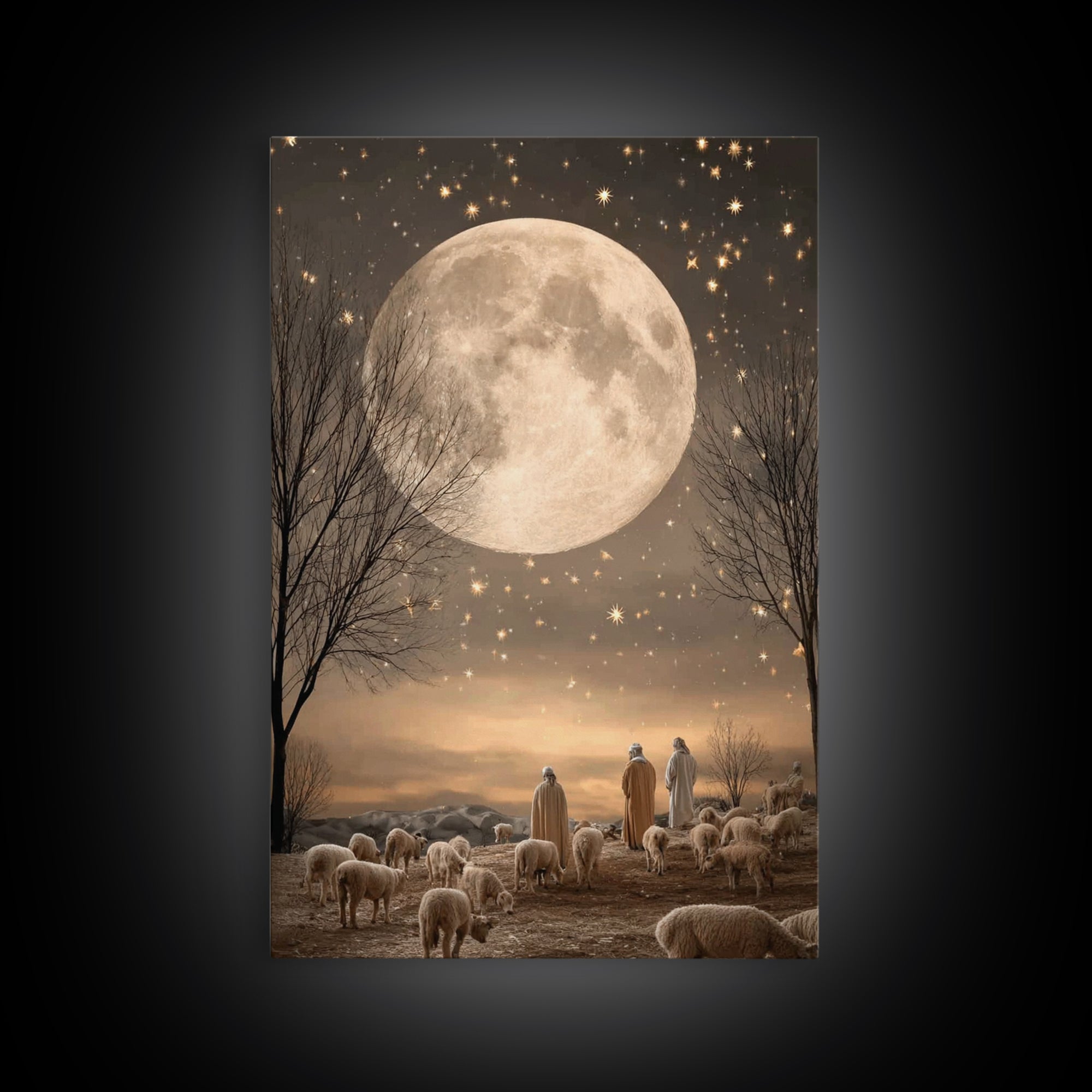 Midnight Shepherds Hope | Framed Canvas Print | Christian Art Canvas | Christmas Art | Christian Wall Art | Jesus Painting | Christian Chri