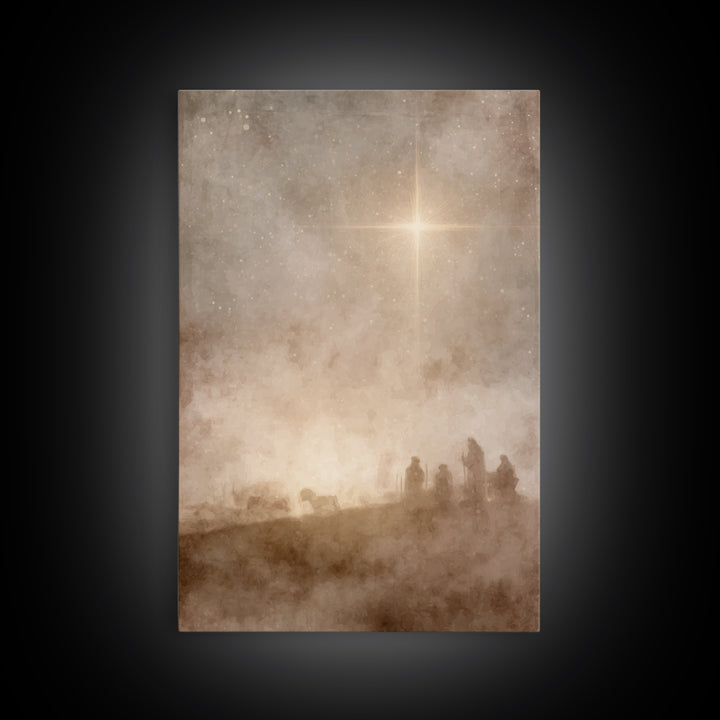 Moonlit Journey Peace, Framed Canvas Print, Christian Wall Art, Christian Art Canvas, Christmas Art, Jesus Painting, Christian Christmas Ar