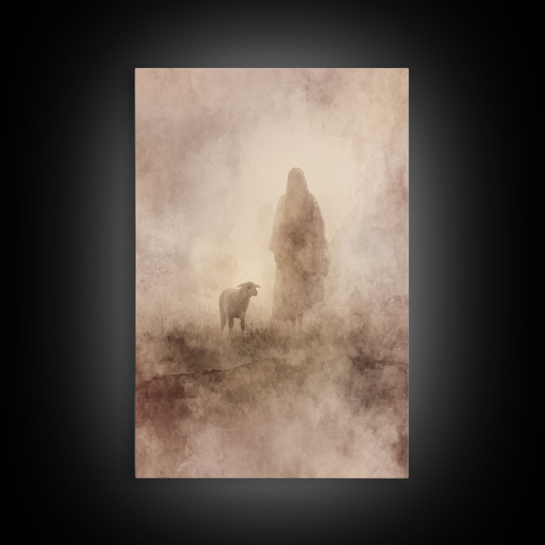 Silent Pasture Hope – Framed Canvas Print – Christian Wall Art – Jesus Painting – Christian Art Canvas – Christian Gift – Subtle Christian