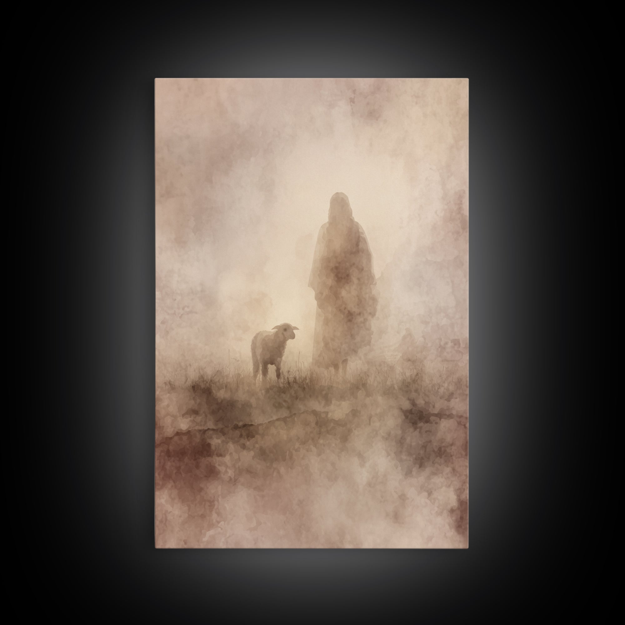 Silent Pasture Hope – Framed Canvas Print – Christian Wall Art – Jesus Painting – Christian Art Canvas – Christian Gift – Subtle Christian