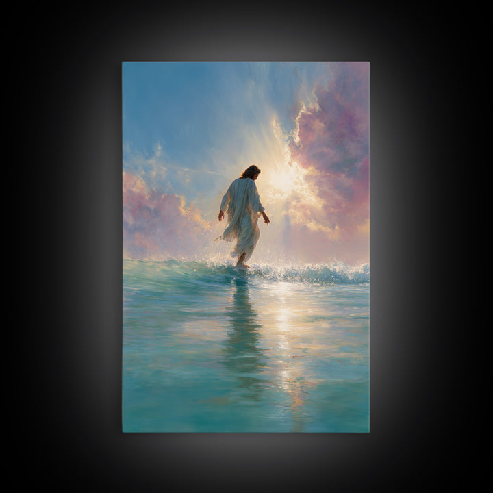 Golden Horizon Peace, Framed Canvas Print, Christian Wall Art, Jesus Painting, Christian Art Canvas, Large Christian Art, Christian Gift Id