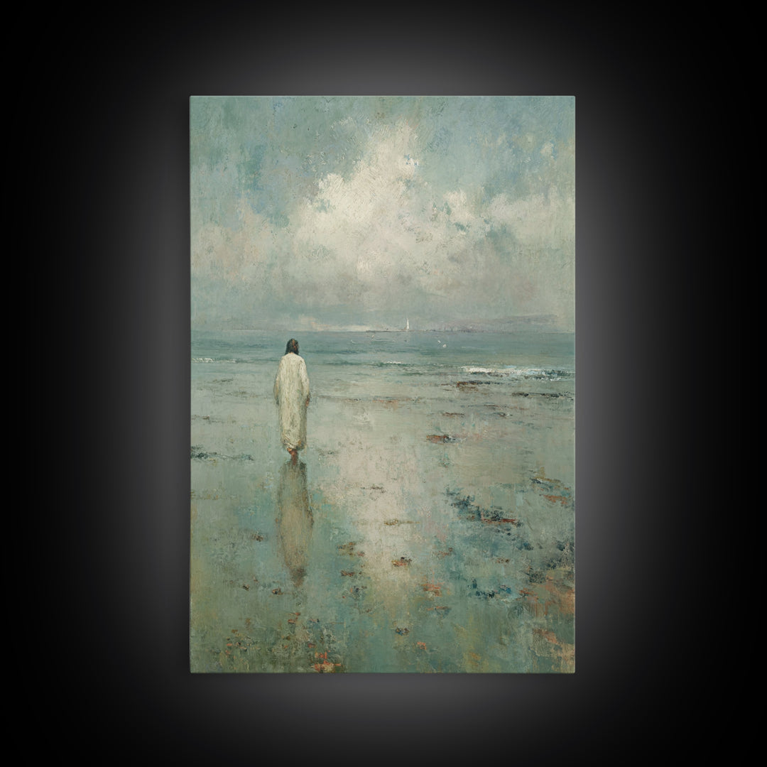 Sea Of Quiet Faith, Framed Canvas Print, Christian Wall Art, Christian Art Canvas, Jesus Painting, Modern Christian Art, Christian Decorati