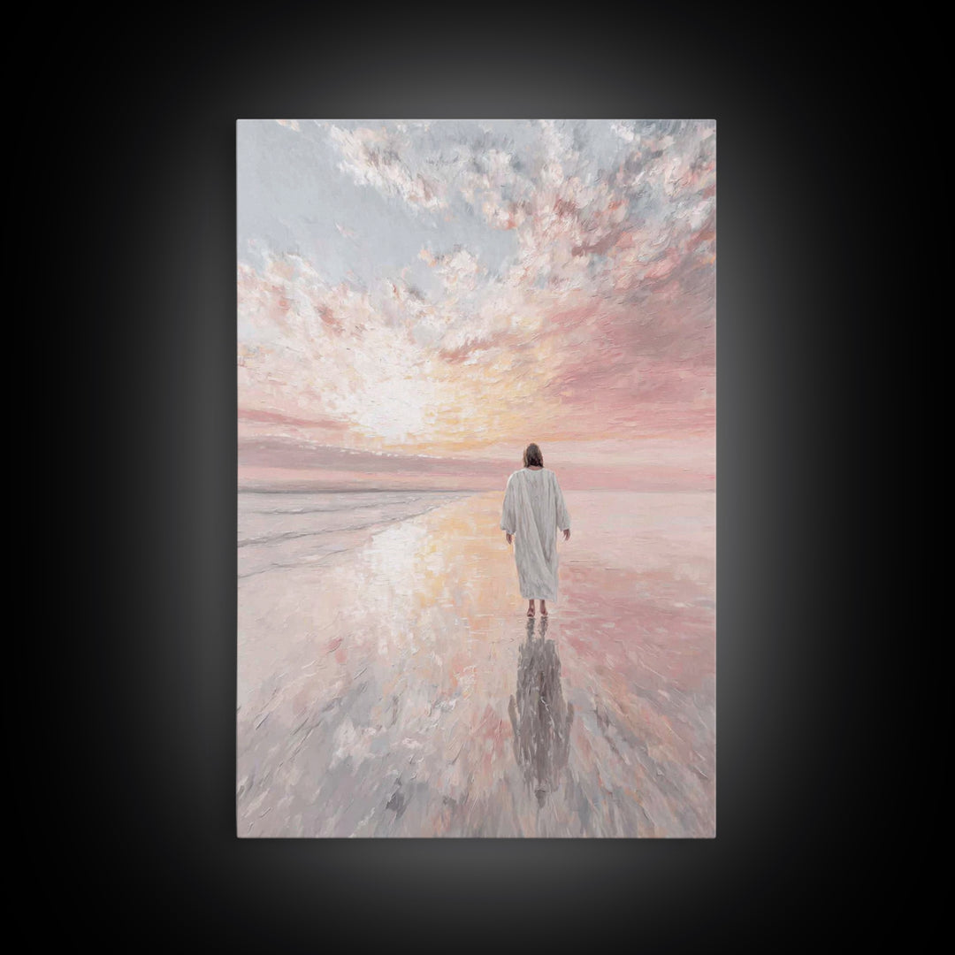 Radiant Shore Peace, Framed Canvas Print, Christian Wall Art, Christian Art Canvas, Jesus Painting, Modern Christian Painting, Christian Gi