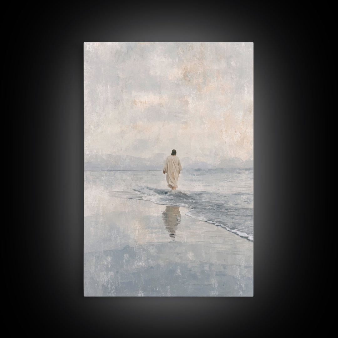Quiet Tide Grace – Framed Canvas Print – Christian Art Canvas – Christian Wall Art – Jesus Painting – Minimalist Christian Art – Christian