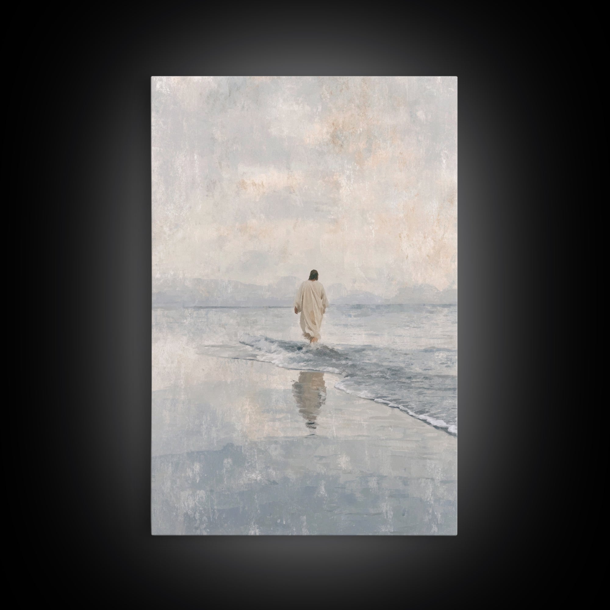 Quiet Tide Grace – Framed Canvas Print – Christian Art Canvas – Christian Wall Art – Jesus Painting – Minimalist Christian Art – Christian