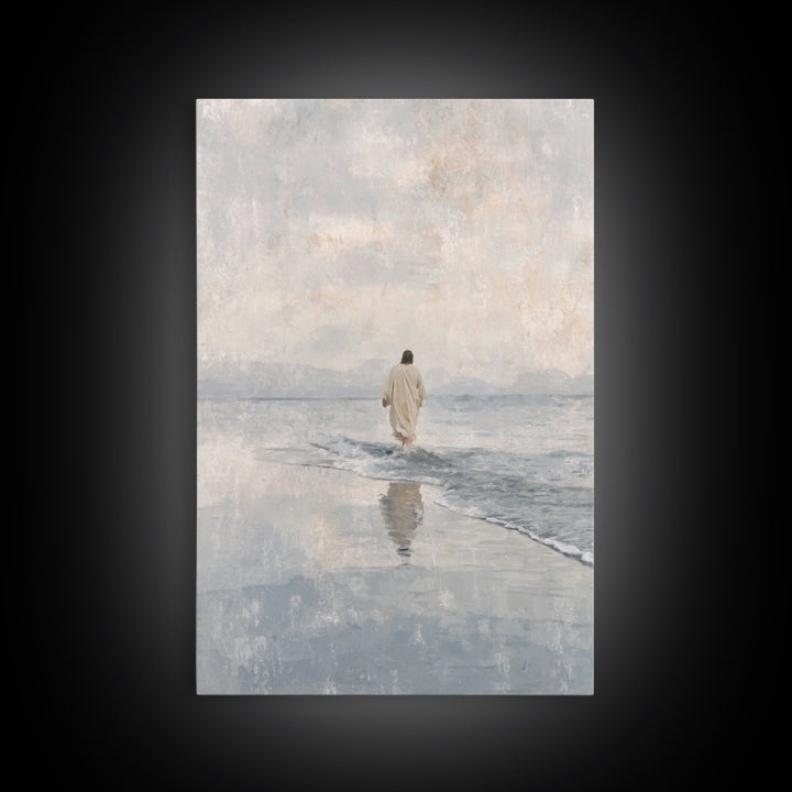 Quiet Tide Grace – Framed Canvas Print – Christian Art Canvas – Christian Wall Art – Jesus Painting – Minimalist Christian Art – Christian