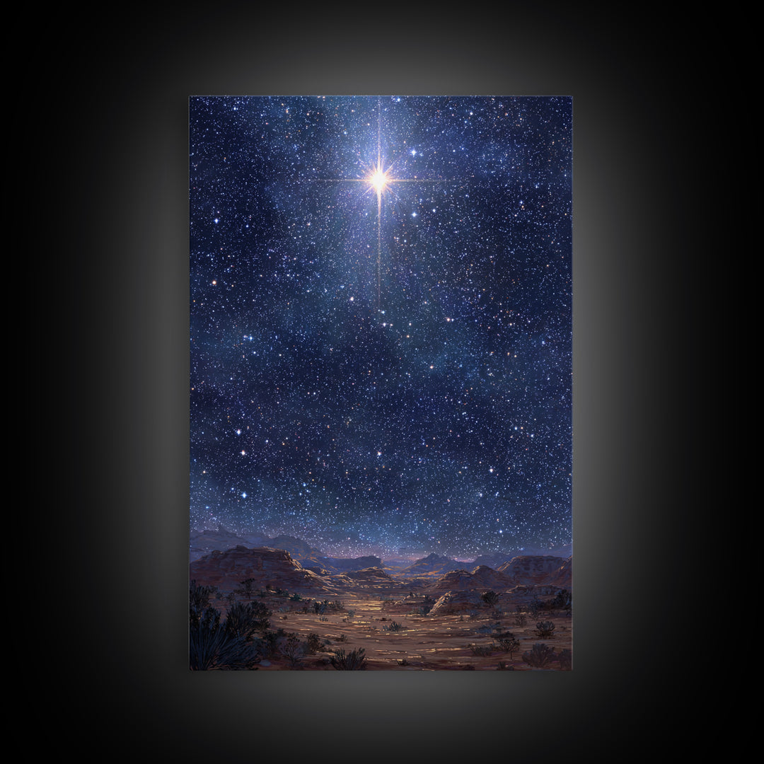 Star Of The Night | Framed Canvas Print | Christmas Wall Art | Christian Art Canvas | Christian Christmas Art | Moody Christmas Art | Chris