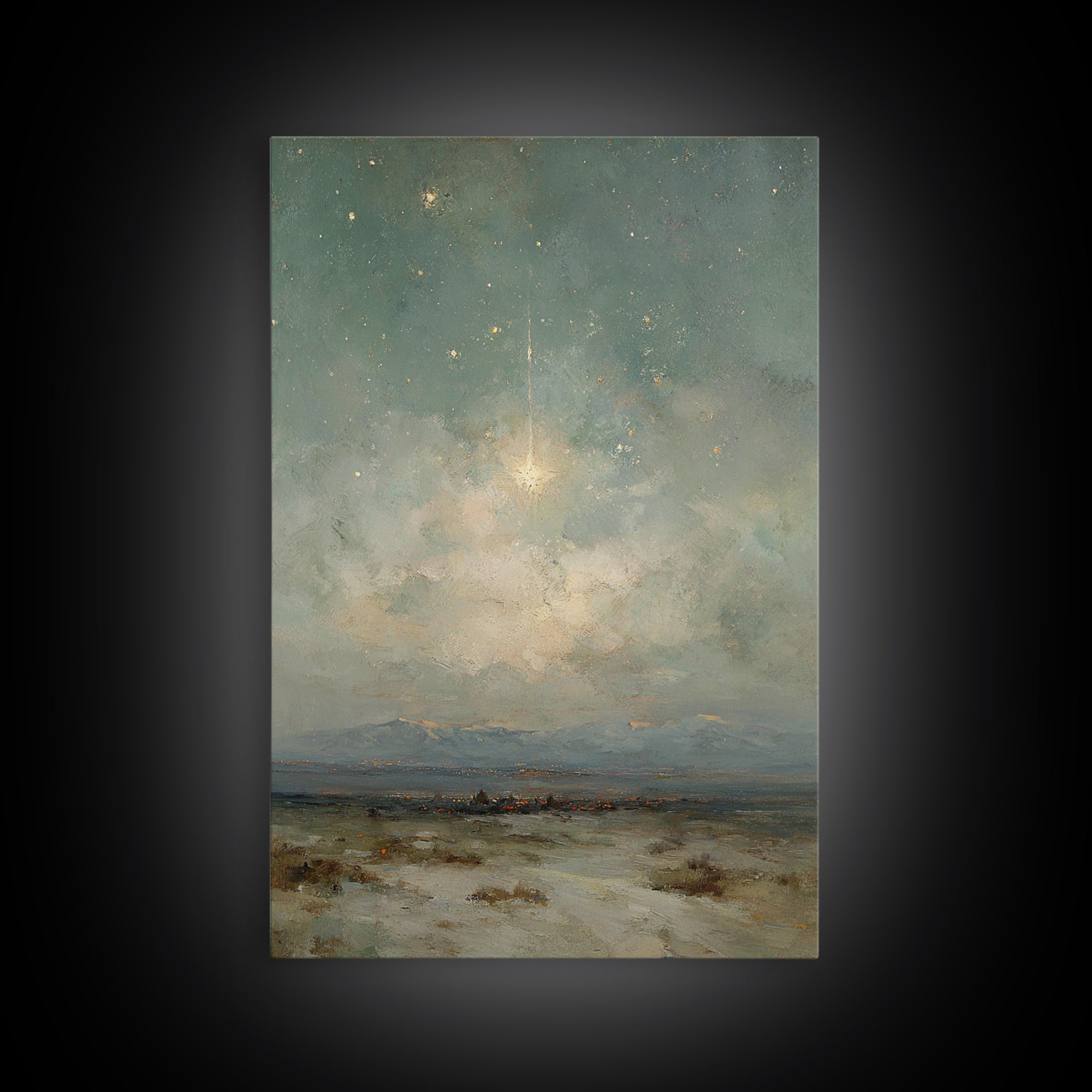 Heavenly Night Signal, Framed Canvas Print, Christian Art Canvas, Christmas Wall Art, Christian Christmas Art, Christmas Art Prints, Moody