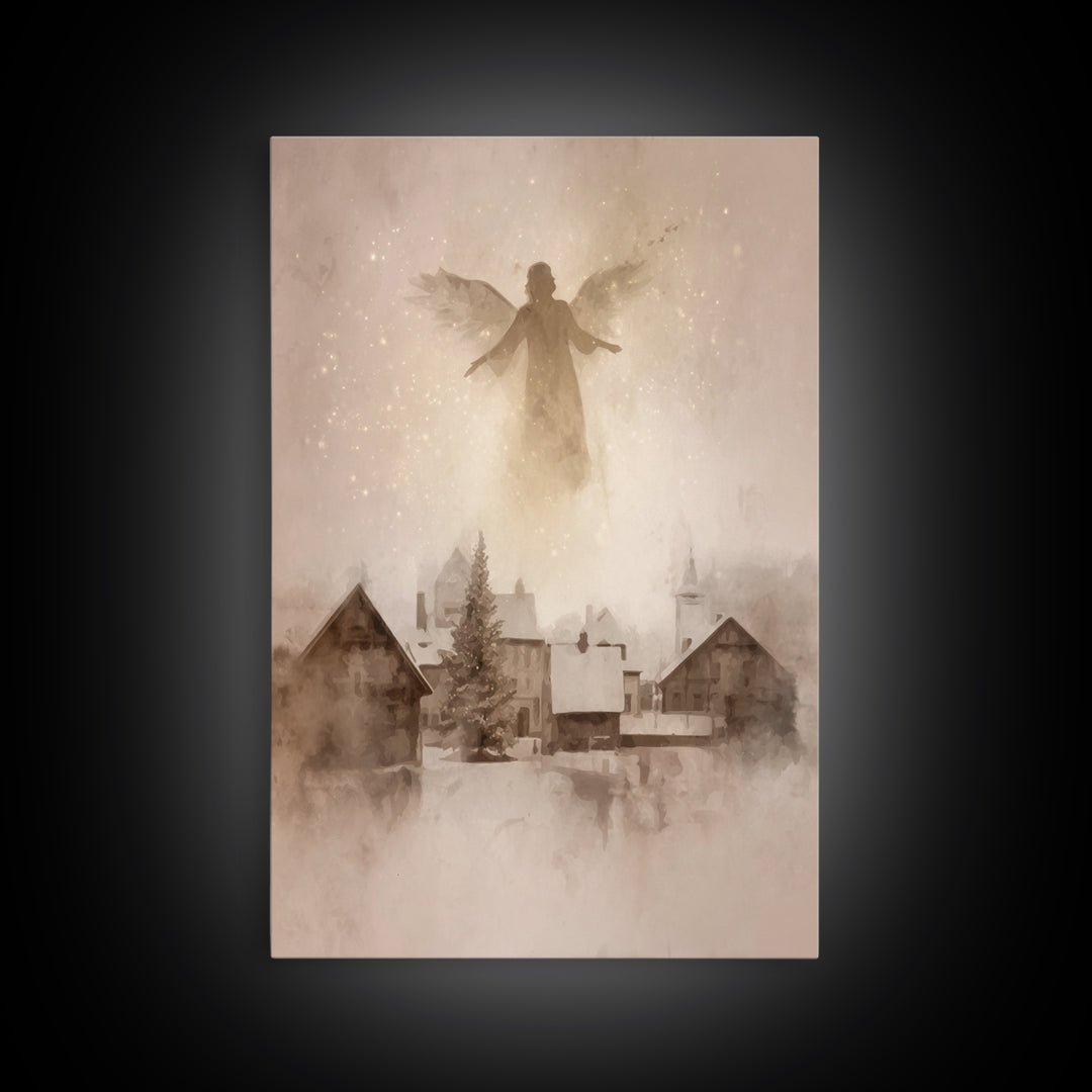 Snowlit Messenger – Framed Canvas Print – Christian Art Print – Christmas Art – Christian Art Canvas – Christian Wall Art – Vintage Christi
