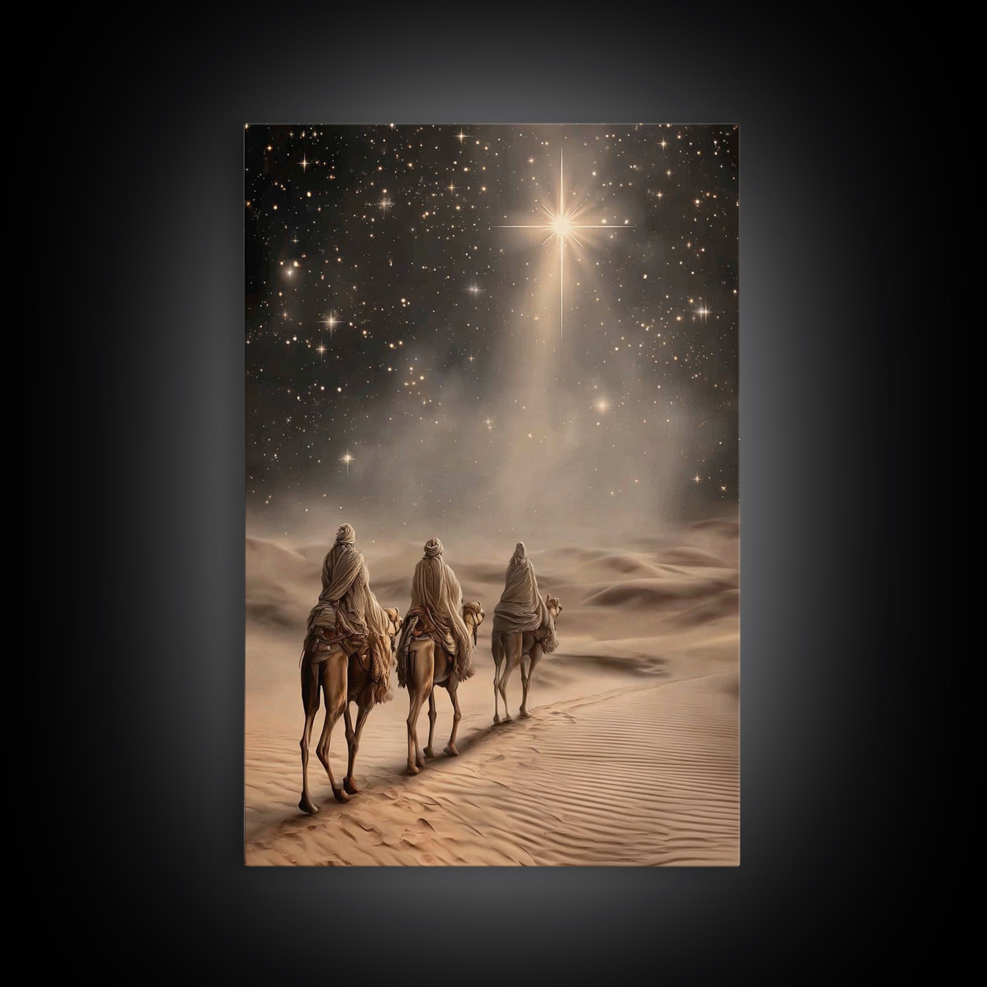 Night Wanderers | Framed Canvas Print | Christmas Wall Art | Christian Art Canvas | Christian Christmas Art | Christian Art | Jesus Paintin