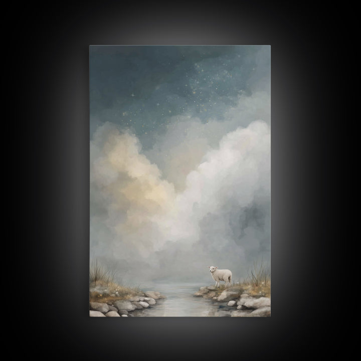 Quiet River Lamb, Framed Canvas Print, Christian Wall Art, Christian Art, Christian Art Canvas, Christian Gift Ideas, Jesus Painting