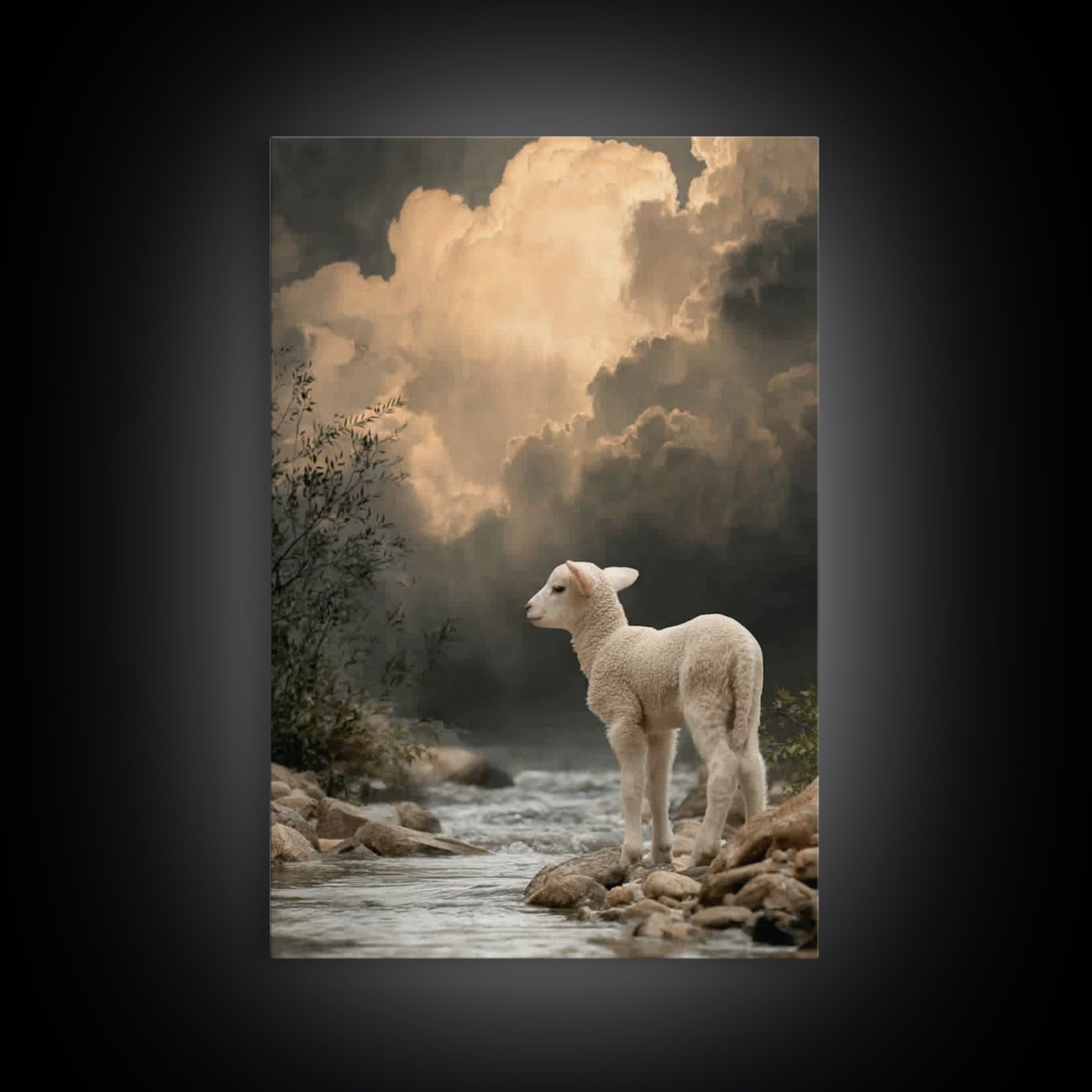 Peaceful Shepherd Scene | Framed Canvas Print | Christian Art | Christian Wall Art | Christian Christmas Art | Christian Art Canvas | Jesus