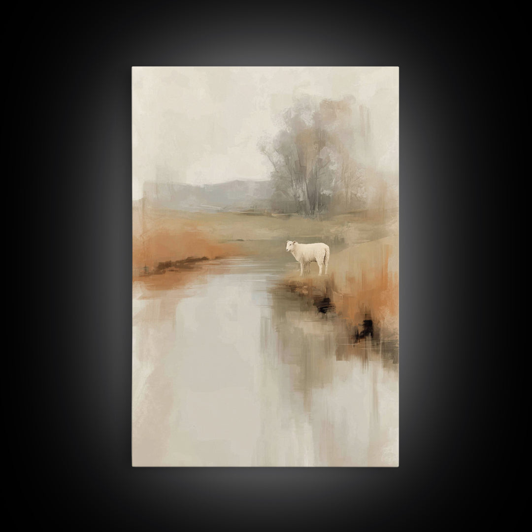 Gentle Pasture Light, Framed Canvas Print, Christian Art Canvas, Christian Wall Art, Christian Painting, Christmas Art, Christian Decor