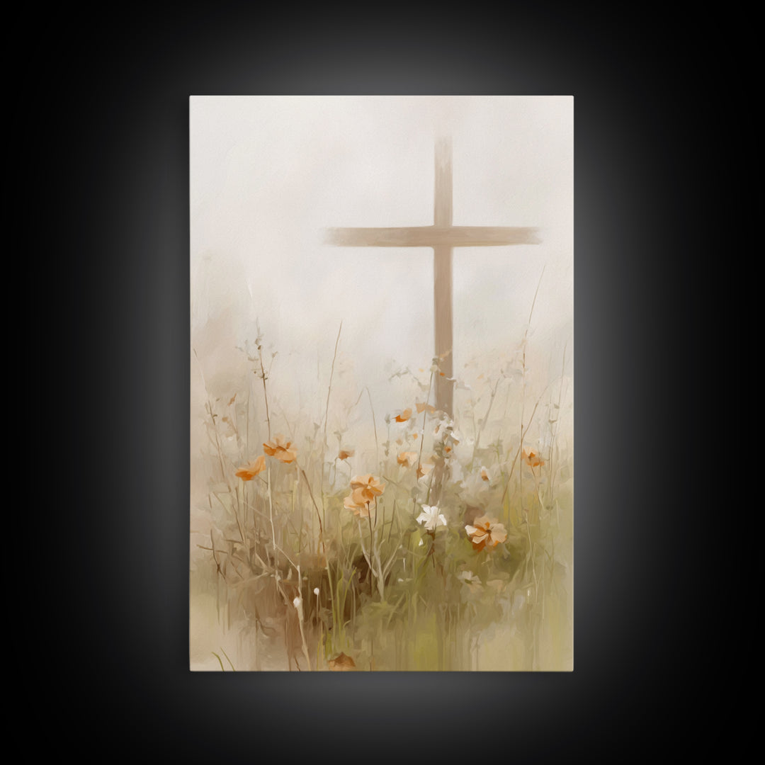 Gentle Crosslight – Framed Canvas Print – Christian Wall Art – Christian Art Canvas – Minimalist Christian Art – Christian Painting