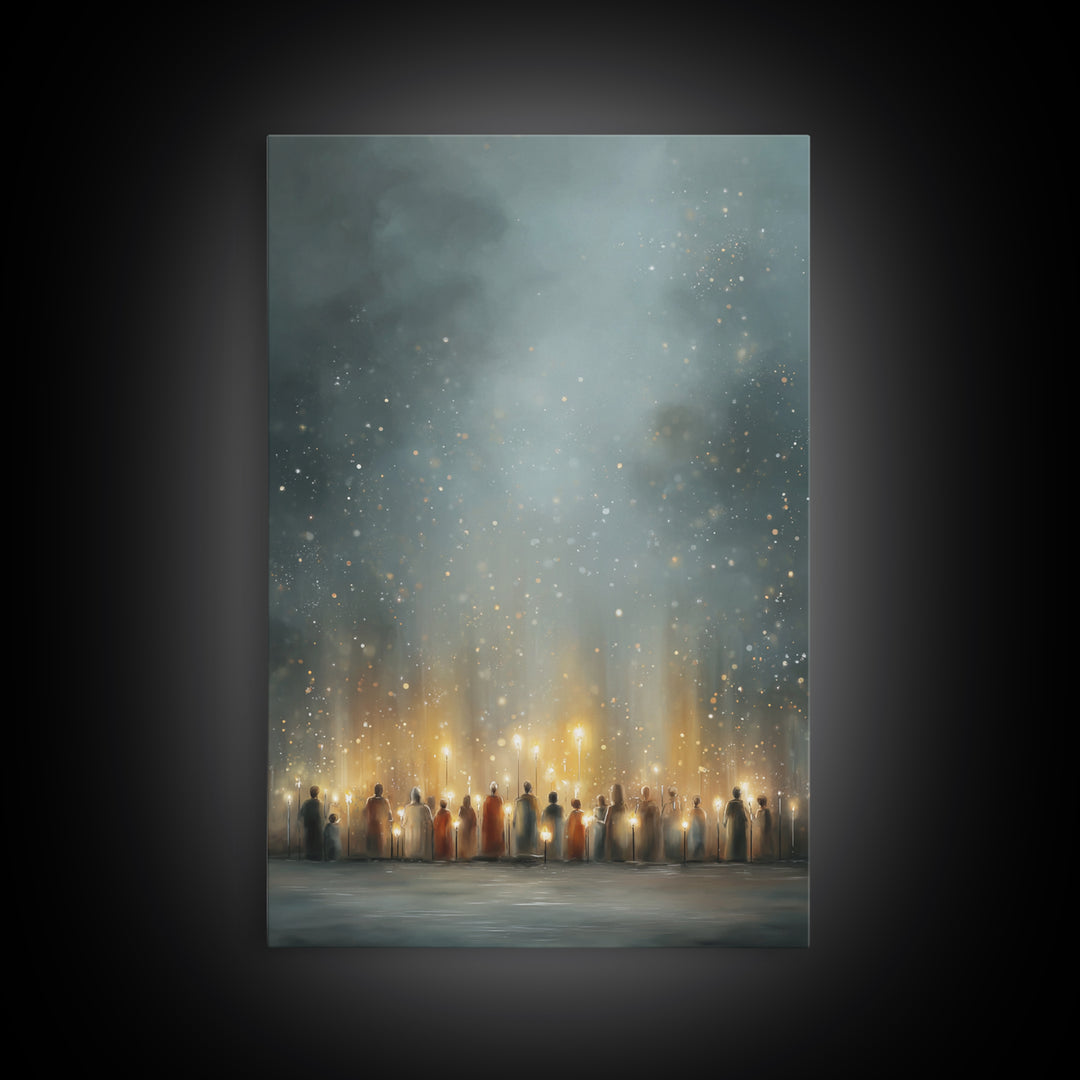 Starry Night Gathering, Framed Canvas Print, Christian Christmas Art, Christian Wall Art, Modern Christian Art, Christian Art Canvas, Jesus