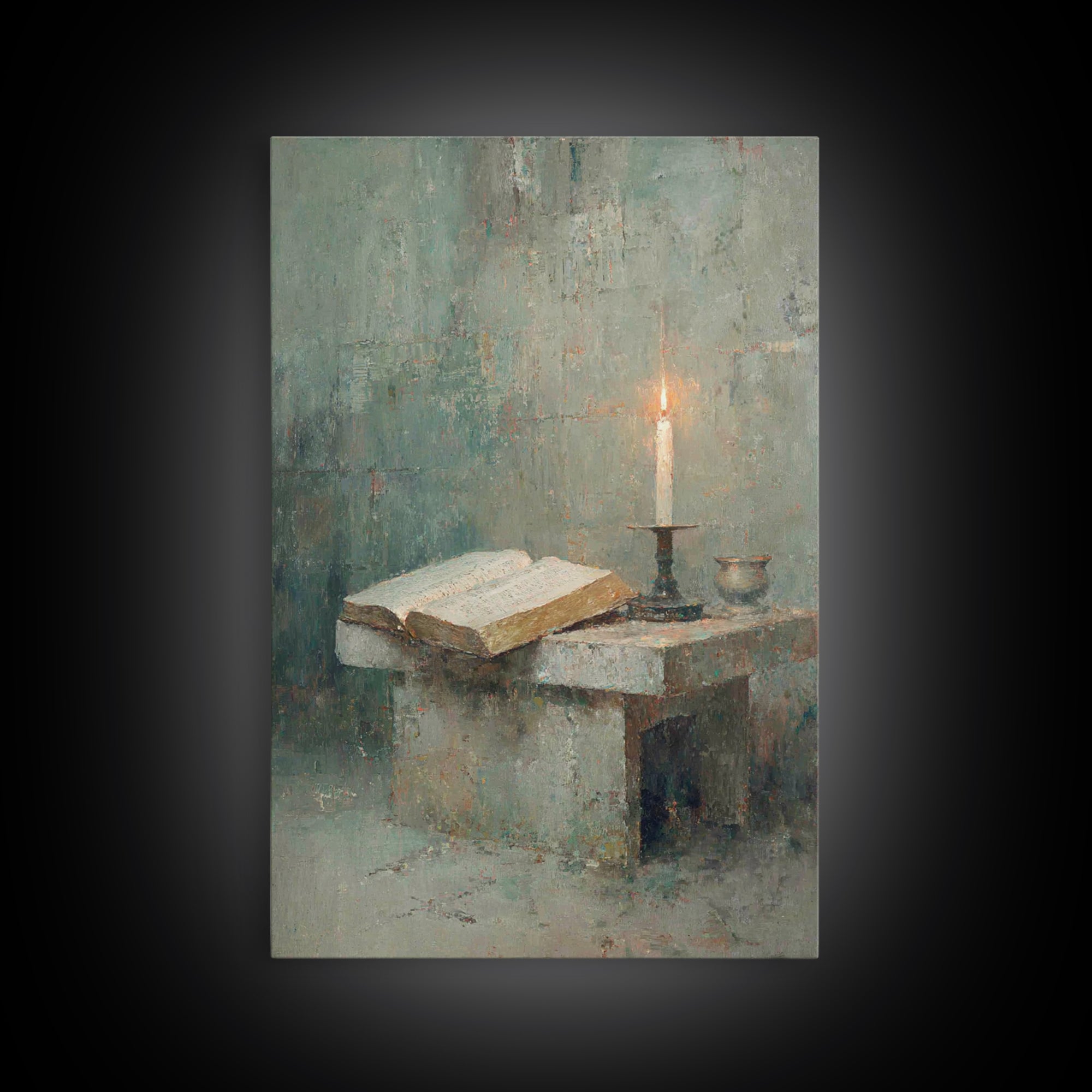 Quiet Candle Chapel – Framed Canvas Print – Christian Wall Art – Christian Painting – Subtle Christian Art – Christian Art Canvas – Vintage