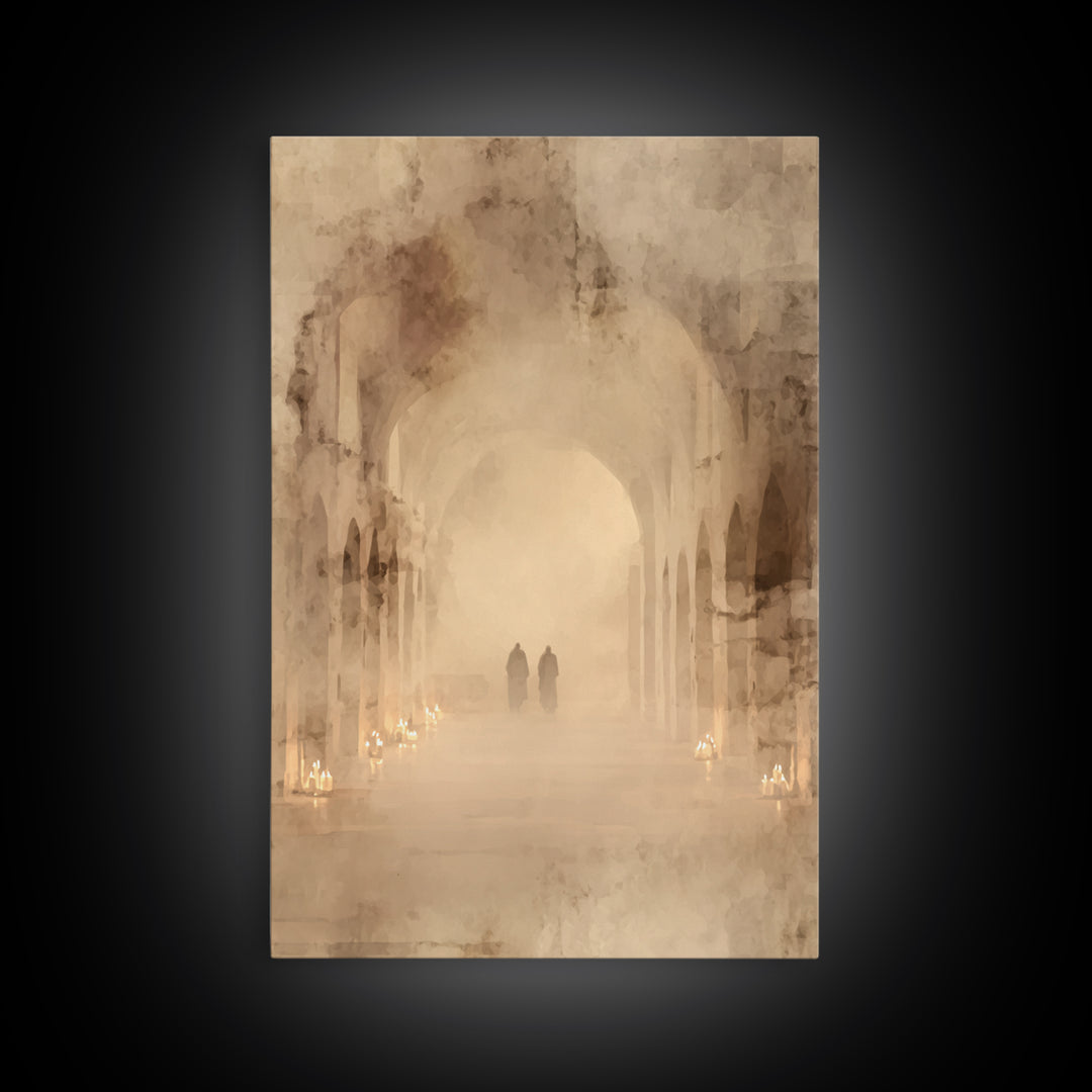 Silent Cloister Haze – Framed Canvas Print – Christian Wall Art – Minimalist Christian Art – Subtle Christian Art – Christian Painting – Ch