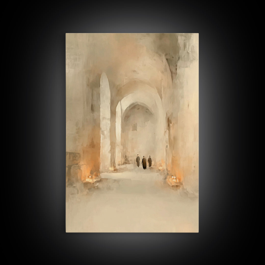 Sacred Hall Glow – Framed Canvas Print – Christian Wall Art – Moody Christian Art – Christian Art Canvas – Subtle Christian Art – Christian