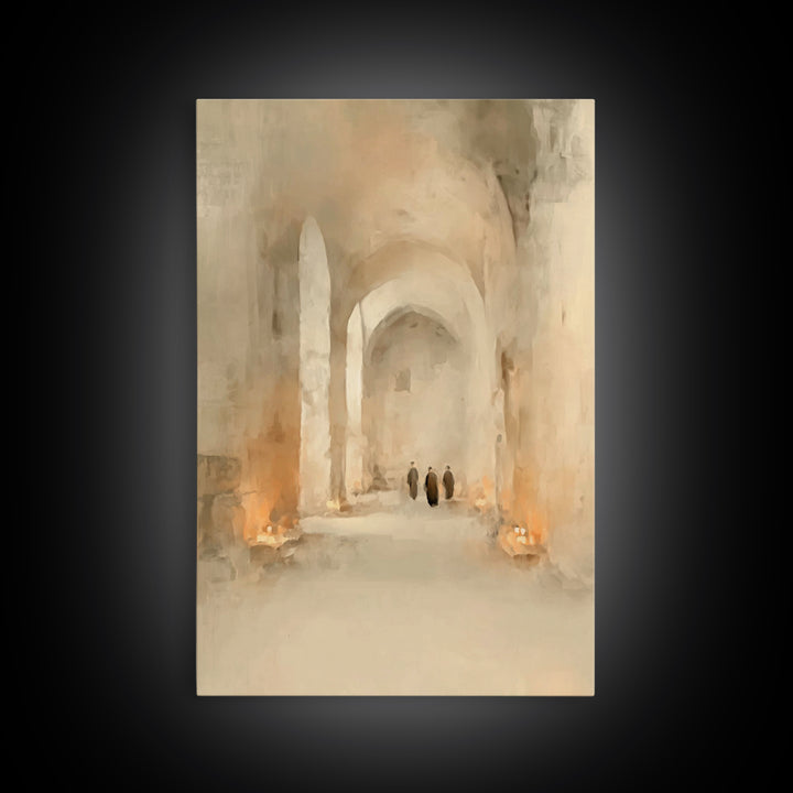 Sacred Hall Glow – Framed Canvas Print – Christian Wall Art – Moody Christian Art – Christian Art Canvas – Subtle Christian Art – Christian