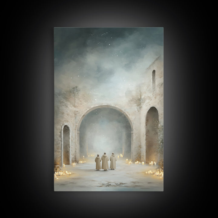 Divine Arch Gathering – Framed Canvas Print – Christian Art Canvas – Christian Wall Art – Christmas Art – Christian Christmas Art – Vintage