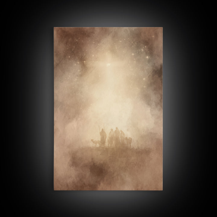 Shepherds Beneath Glory – Framed Canvas Print – Christian Christmas Art – Jesus Christmas Art – Christmas Wall Art – Christian Art Canvas –