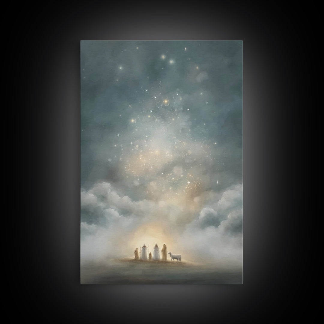 Starry Night Revelation, Framed Canvas Print, Christian Wall Art, Christmas Canvas Wall Art, Christian Art Canvas, Moody Christmas Art, Chr