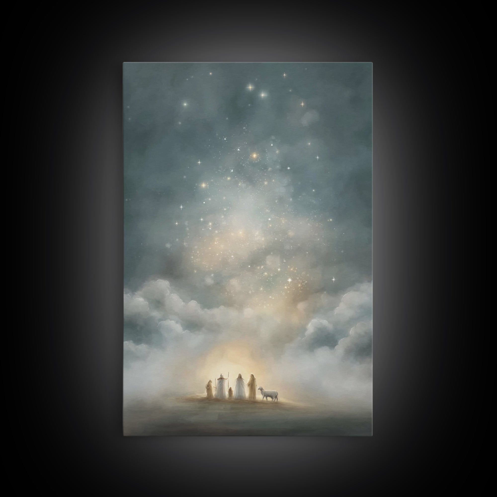 Starry Night Revelation, Framed Canvas Print, Christian Wall Art, Christmas Canvas Wall Art, Christian Art Canvas, Moody Christmas Art, Chr