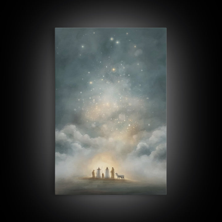 Starry Night Revelation, Framed Canvas Print, Christian Wall Art, Christmas Canvas Wall Art, Christian Art Canvas, Moody Christmas Art, Chr