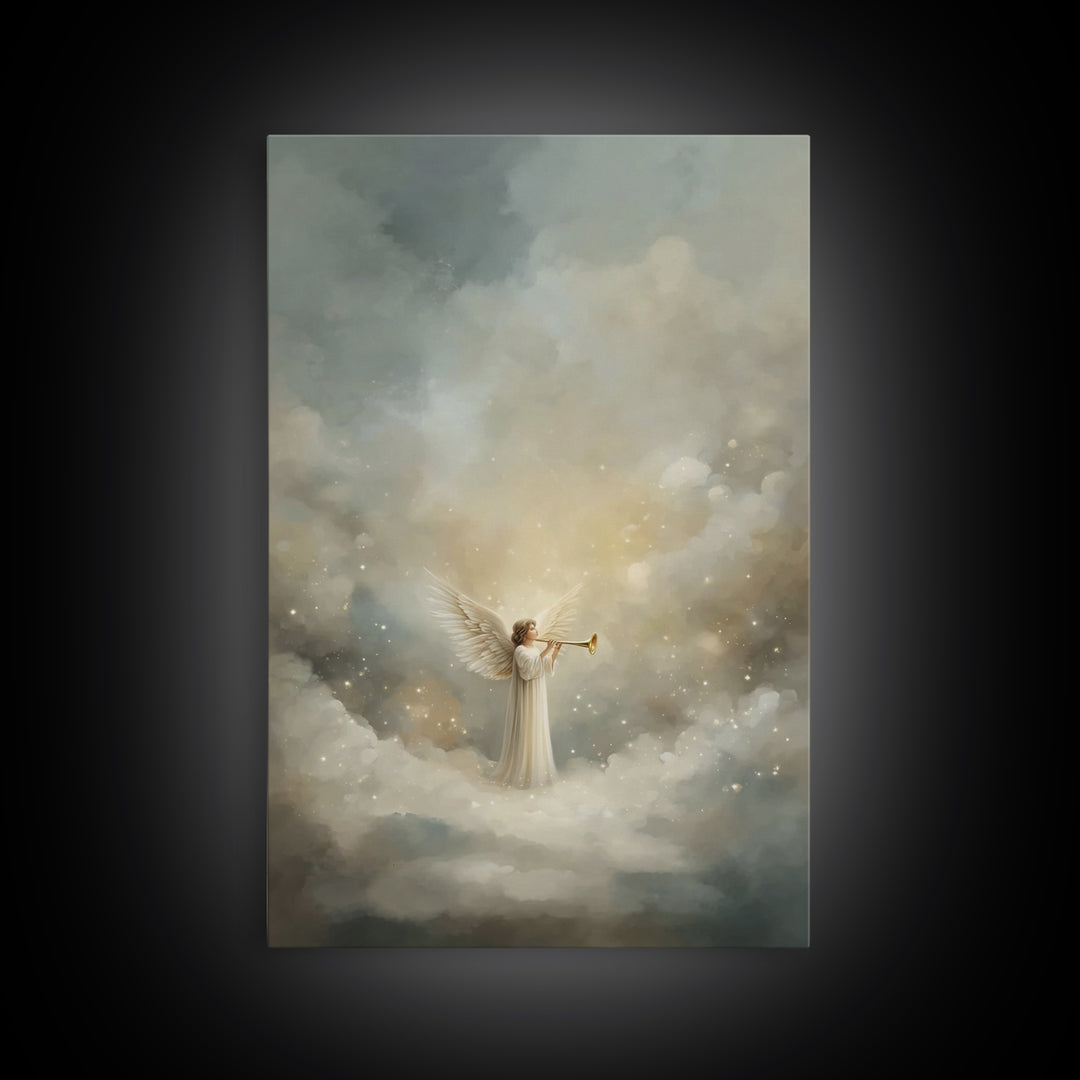 Herald Of Heaven, Framed Canvas Print, Christian Art Canvas, Christian Wall Art, Angel Art, Christmas Wall Art, Christian Christmas Art