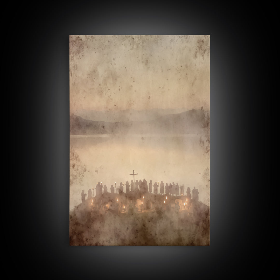 Candlelit Assembly – Framed Canvas Print – Christian Wall Art – Moody Christian Art – Christmas Canvas Wall Art – Christian Art Print – Chr