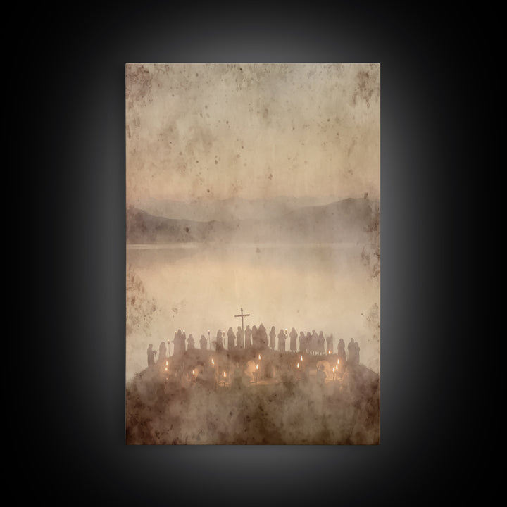 Candlelit Assembly – Framed Canvas Print – Christian Wall Art – Moody Christian Art – Christmas Canvas Wall Art – Christian Art Print – Chr