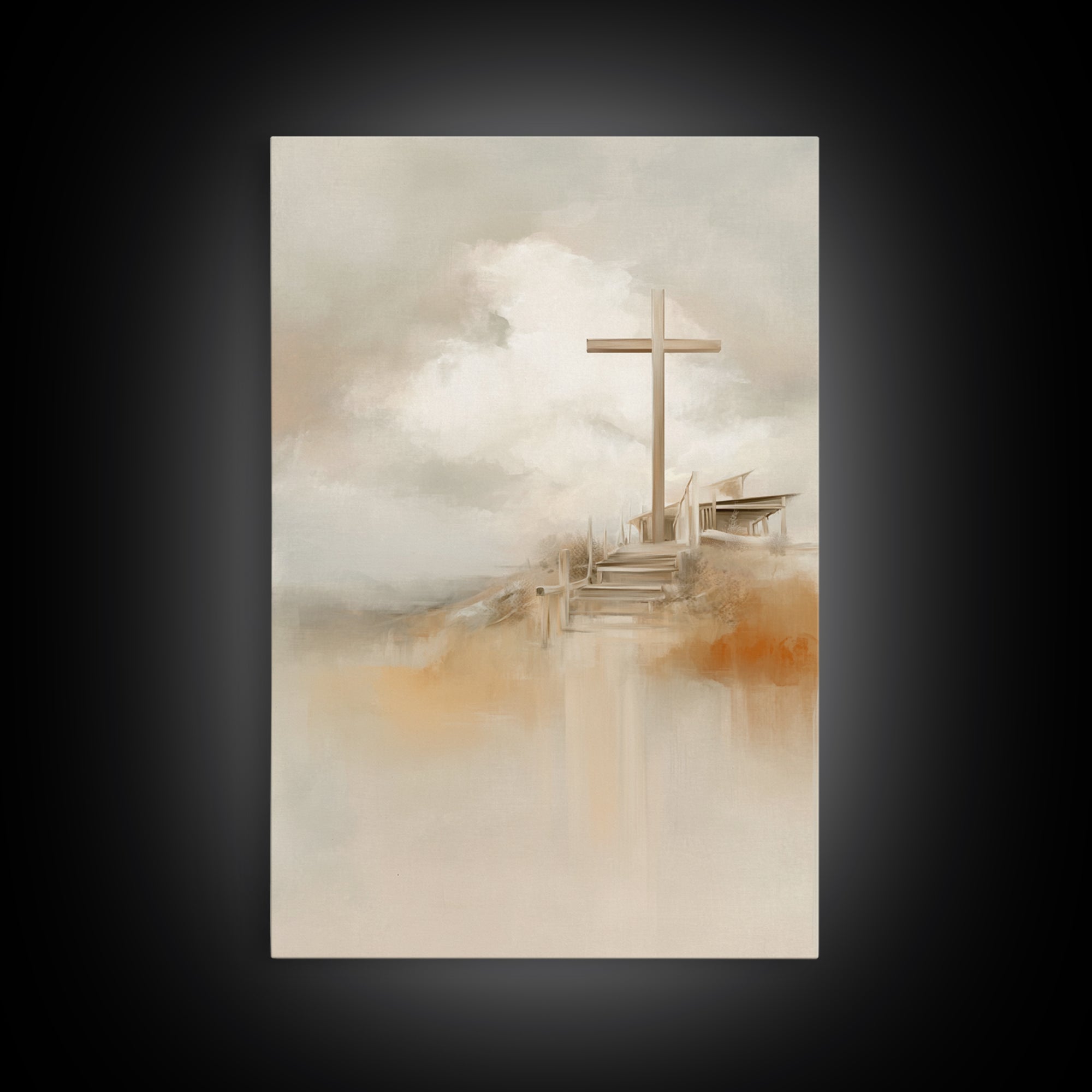 Cross On The Hill – Framed Canvas Print – Christian Wall Art – Christian Art Painting – Minimalist Christian Art – Christian Art Canvas – C