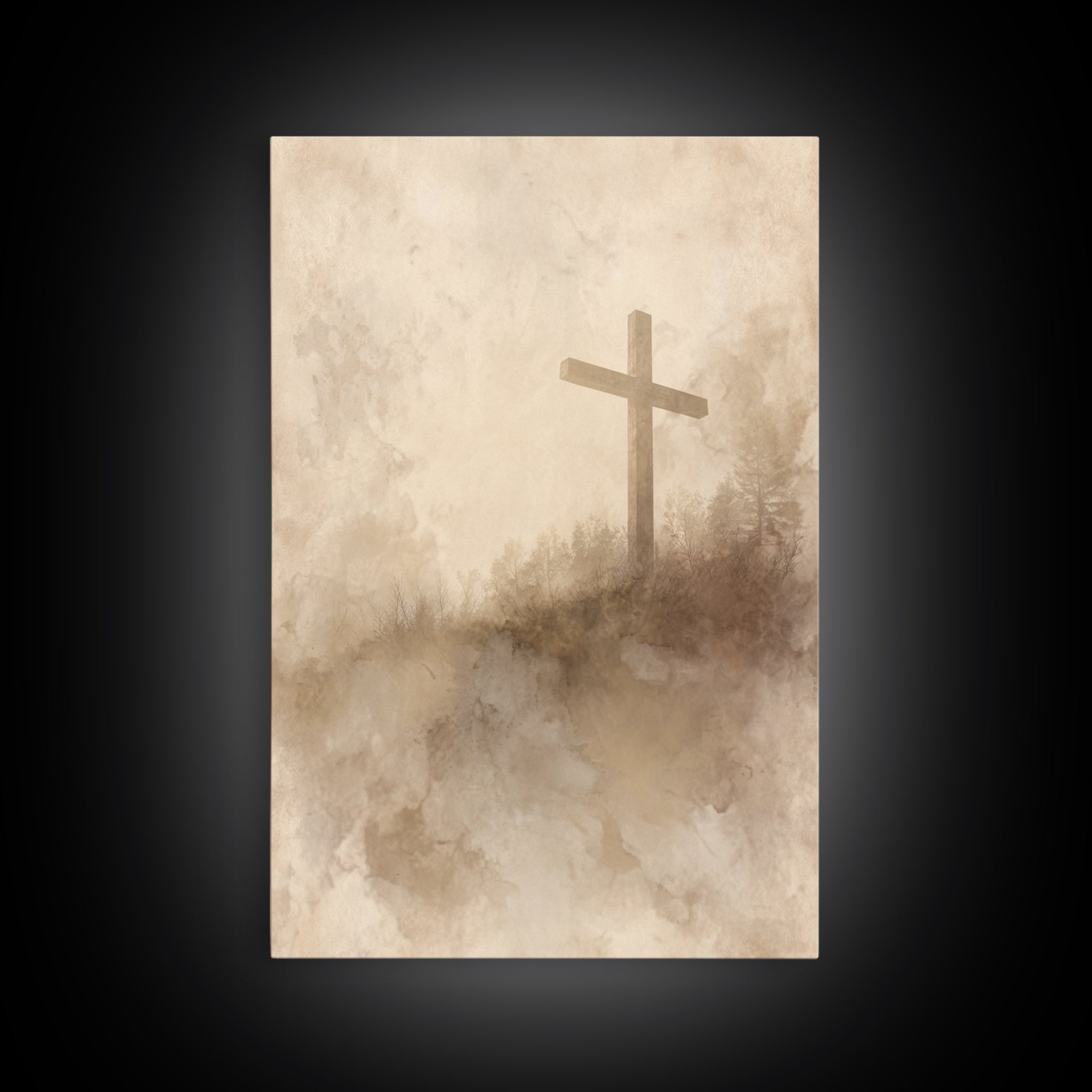 Soft Desert Cross | Framed Canvas Print | Christian Art Canvas | Christian Wall Art | Subtle Christian Paintings | Vintage Christian Art |