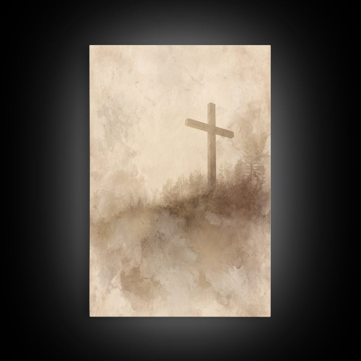 Soft Desert Cross | Framed Canvas Print | Christian Art Canvas | Christian Wall Art | Subtle Christian Paintings | Vintage Christian Art |