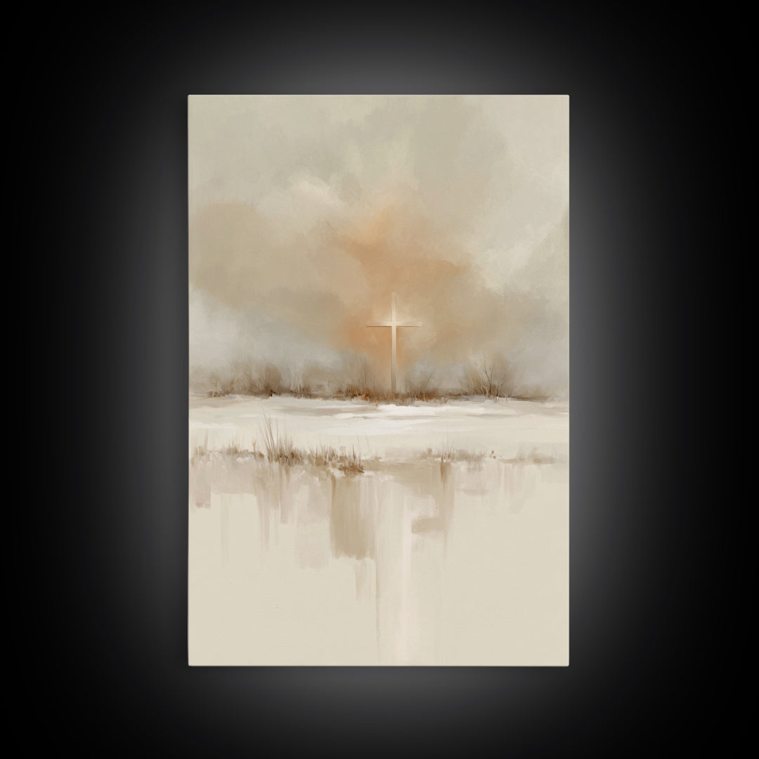 Winter Cross Light – Framed Canvas Print – Christian Wall Art – Christian Art Canvas – Christmas Art – Christian Decoration