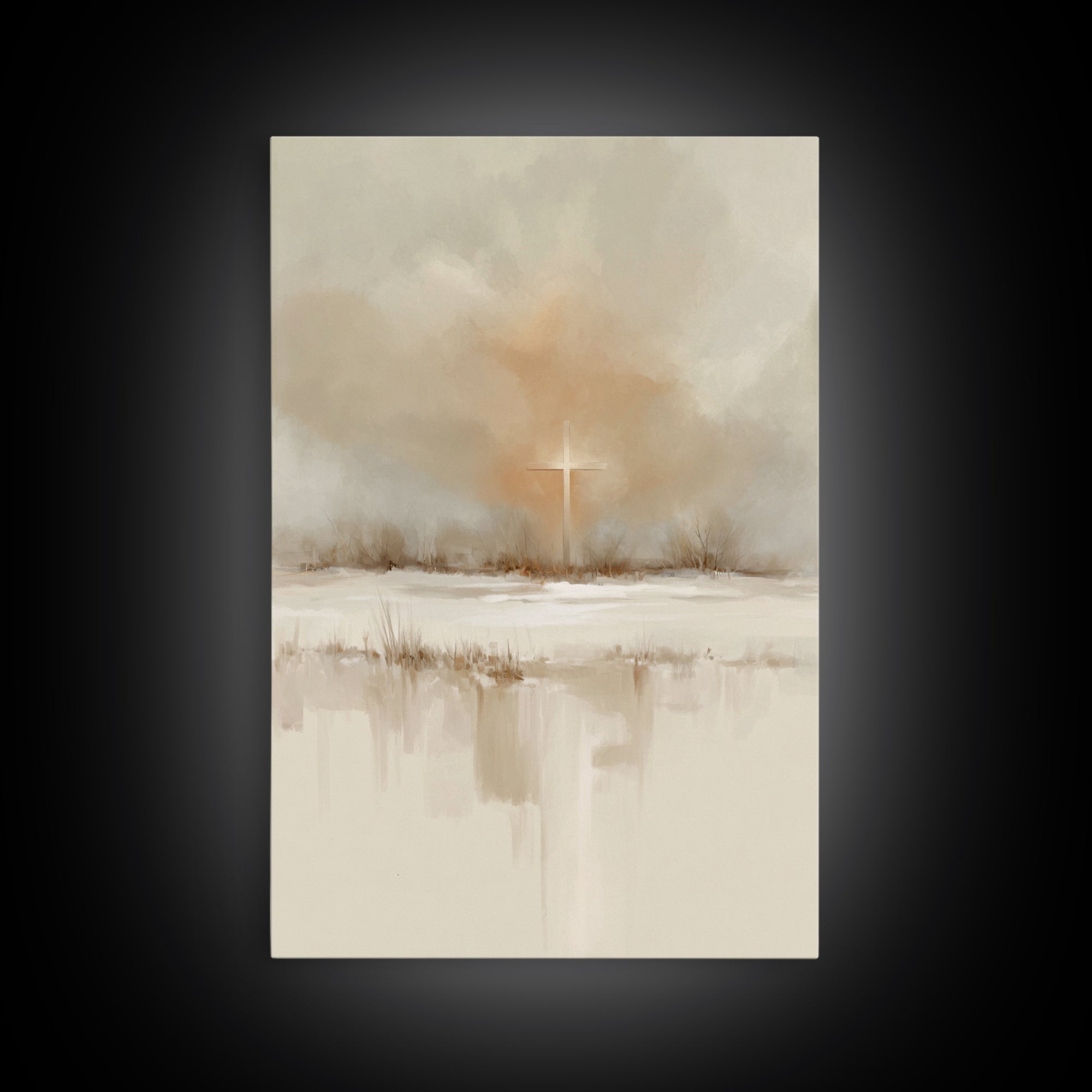 Winter Cross Light – Framed Canvas Print – Christian Wall Art – Christian Art Canvas – Christmas Art – Christian Decoration