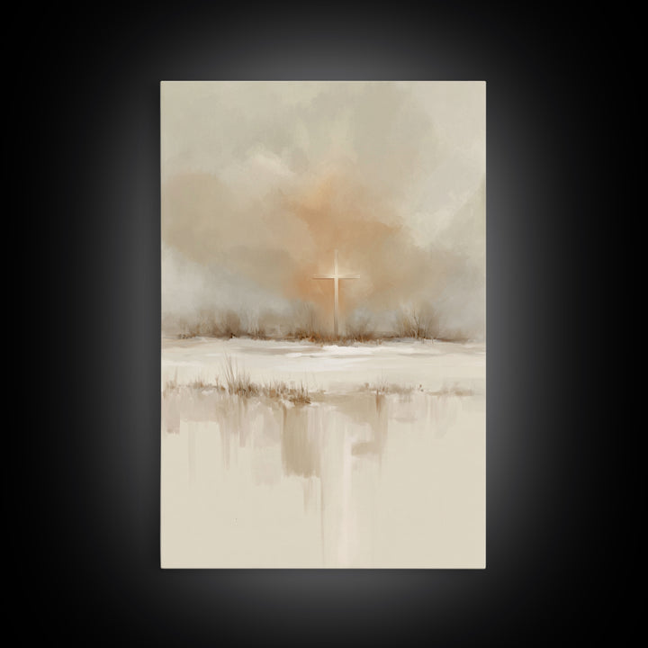 Winter Cross Light – Framed Canvas Print – Christian Wall Art – Christian Art Canvas – Christmas Art – Christian Decoration