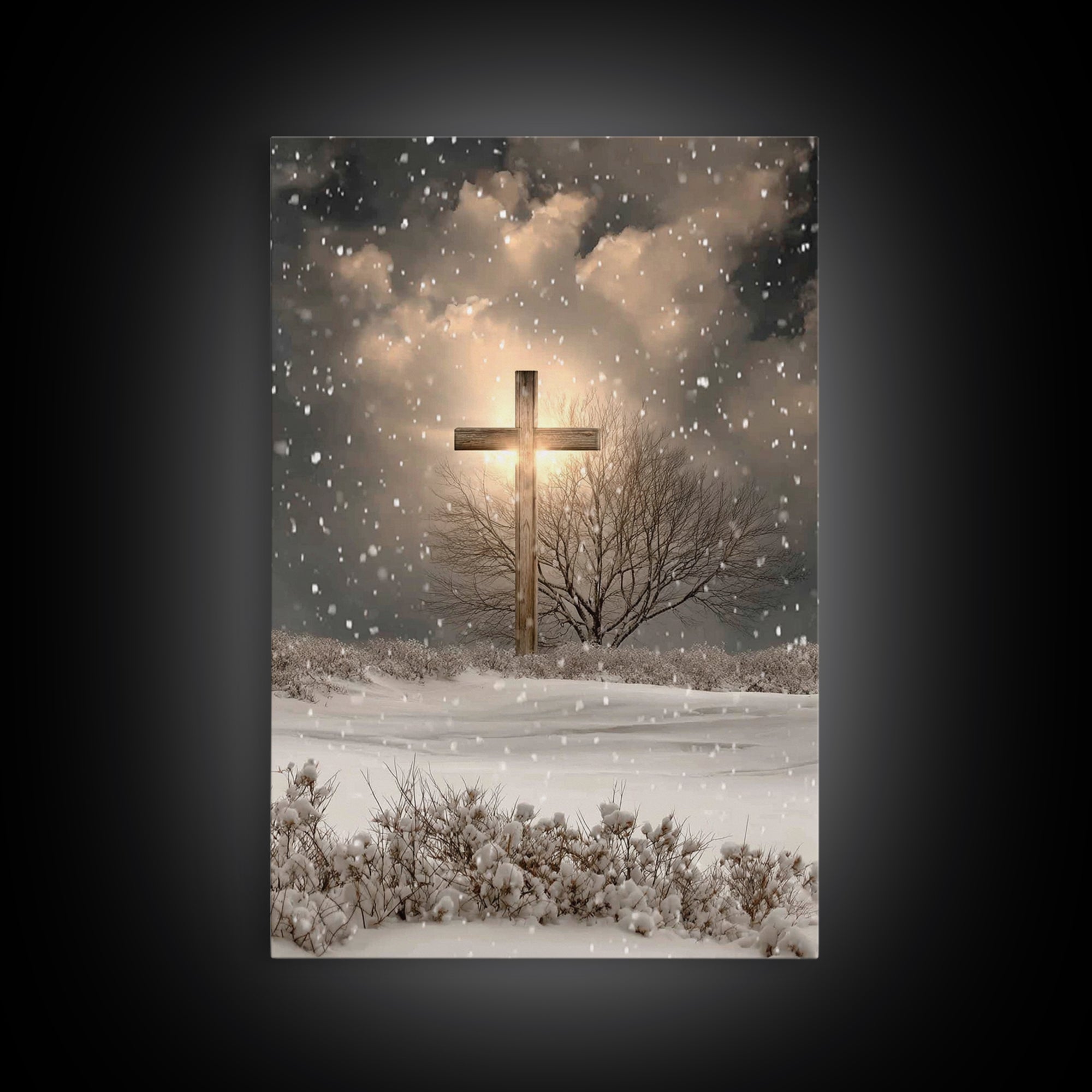 Snowfall Grace, Framed Canvas Print, Christian Wall Art, Christian Art Canvas, Christmas Art, Christian Decoration