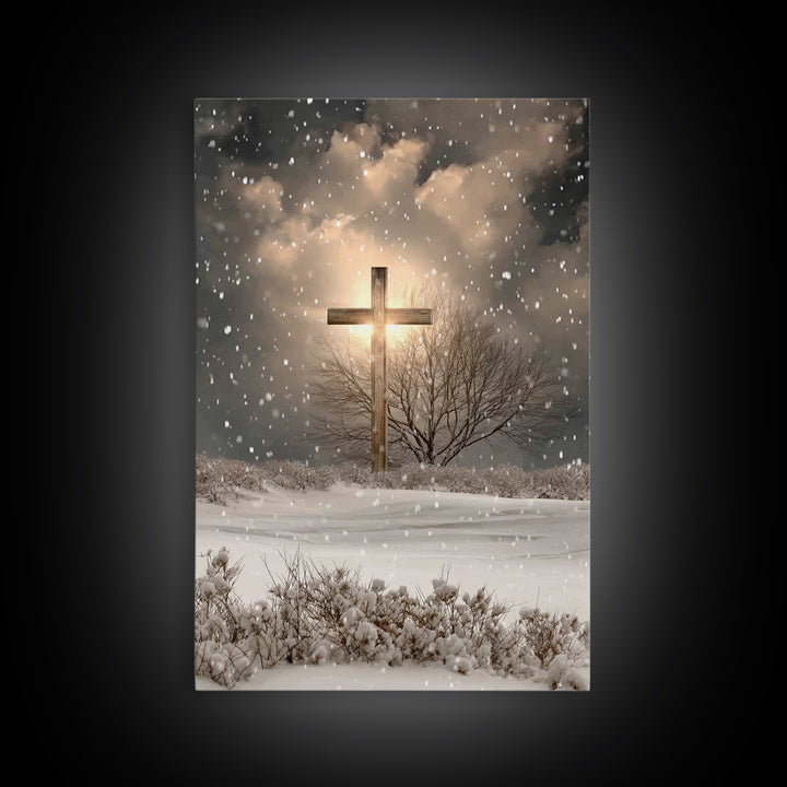 Snowfall Grace, Framed Canvas Print, Christian Wall Art, Christian Art Canvas, Christmas Art, Christian Decoration