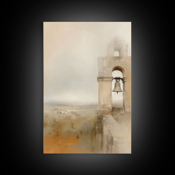 Silent Bell Tower, Framed Canvas Print, Christian Wall Art, Christian Art Canvas, Christian Gift, Vintage Christian Art
