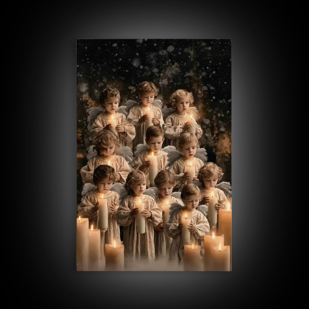 Candlelight Angels | Framed Canvas Print | Christian Wall Art | Christian Art Canvas | Christmas Art | Christian Christmas Art