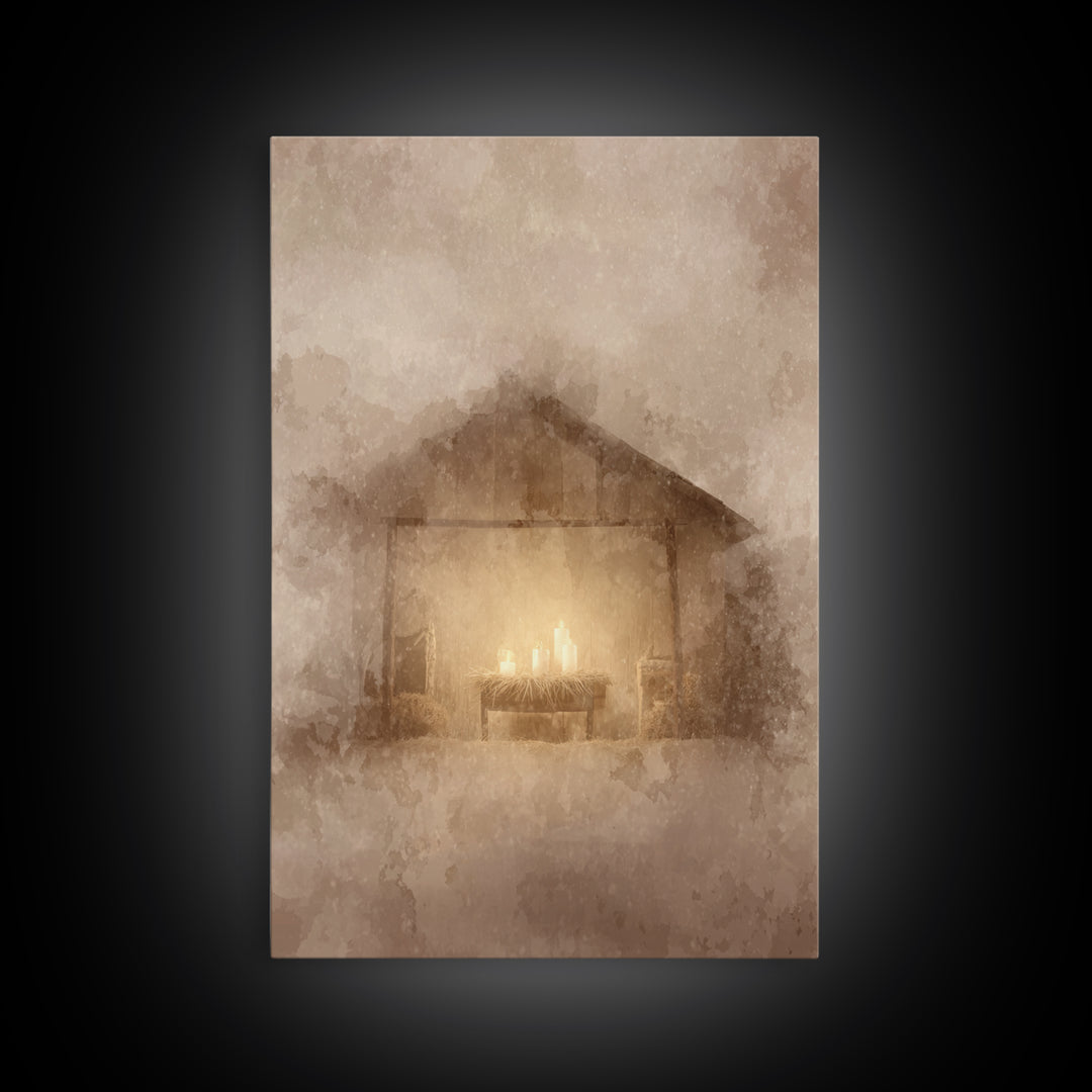 Silent Manger Light – Framed Canvas Print – Christian Christmas Art – Christian Art Canvas – Subtle Christian Art – Christmas Wall Art – Ch