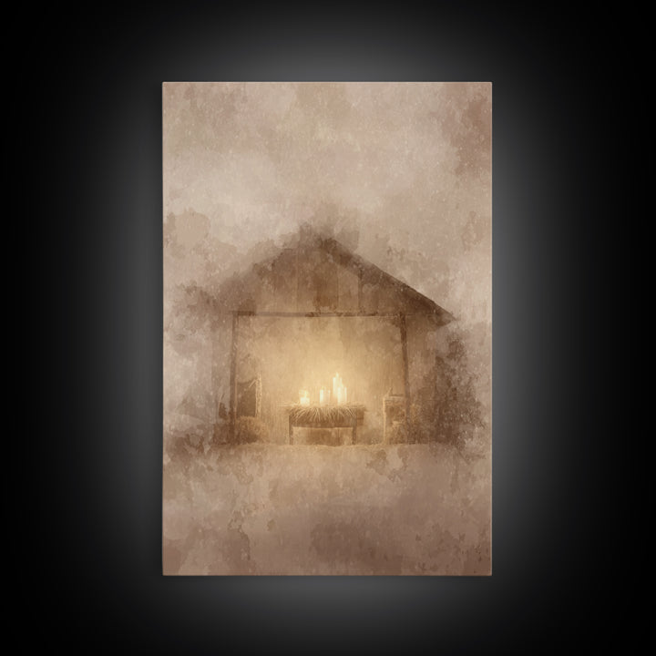 Silent Manger Light – Framed Canvas Print – Christian Christmas Art – Christian Art Canvas – Subtle Christian Art – Christmas Wall Art – Ch