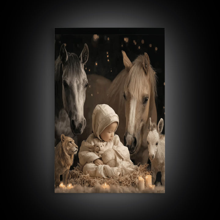 Silent Manger Light – Framed Canvas Print – Christian Wall Art – Jesus Painting – Christmas Wall Art – Christian Art Canvas – Christian Chr