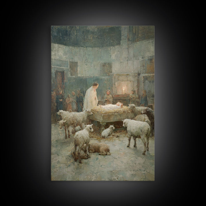Humble Stable Grace – Framed Canvas Print – Christian Art Print – Christmas Wall Art – Jesus Christmas Art – Vintage Christian Art – Christ