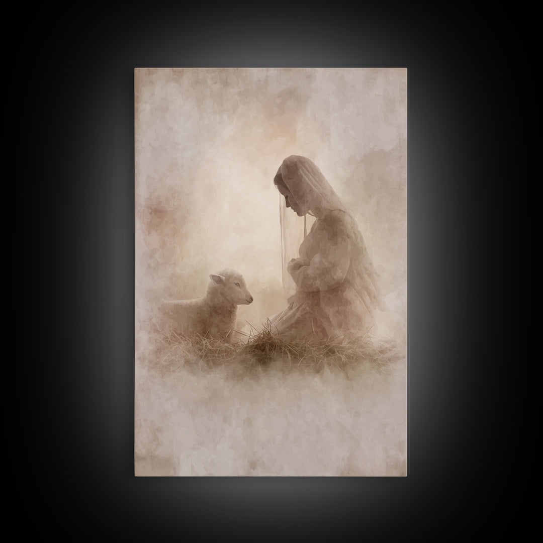 Sacred Night Calm – Framed Canvas Print – Christian Art Canvas – Christian Christmas Art – Jesus Christmas Art – Christian Wall Art – Chris