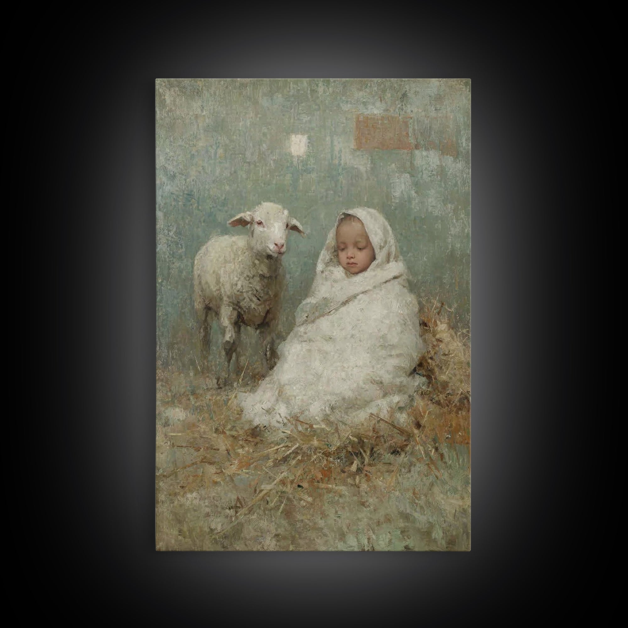 Little Lamb Peace – Framed Canvas Print – Christian Wall Art – Christian Art Canvas – Jesus Painting – Christian Christmas Art – Christmas