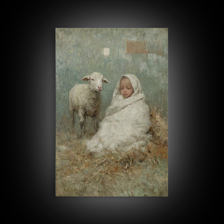 Little Lamb Peace – Framed Canvas Print – Christian Wall Art – Christian Art Canvas – Jesus Painting – Christian Christmas Art – Christmas