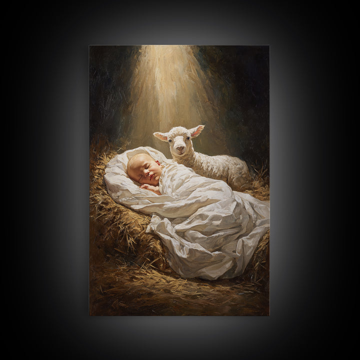 Heaven’s Gentle Ray – Framed Canvas Print – Christian Christmas Art – Jesus Painting – Christian Art Canvas – Christmas Wall Art – Modern C