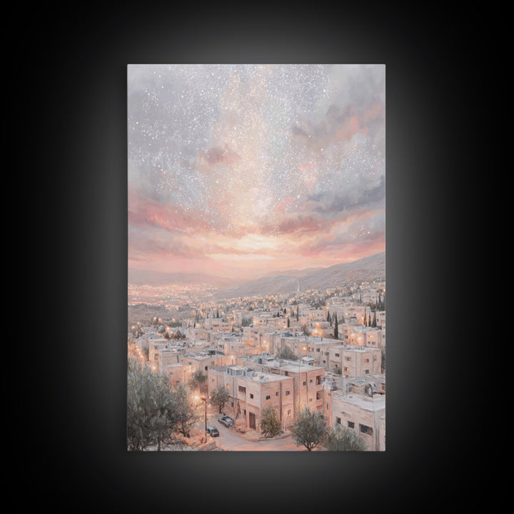 Dawn Over Bethlehem, Framed Canvas Print, Christmas Wall Art, Christian Art Print, Christian Christmas Art, Modern Christian Painting, Chri